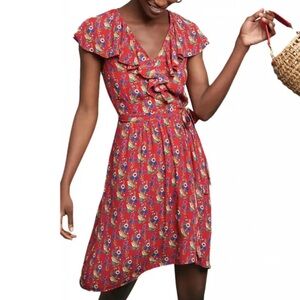 Anthropologie Maeve womans Floral Red Ruffle mini Dress size M 14